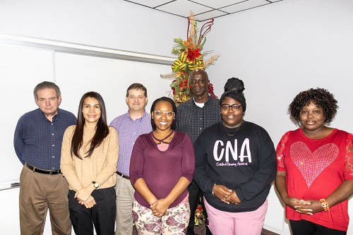 (Back Left to Right): Kenneth O’Neal, Ph.D., Assistant Director at Ellisville State School; Kevin Polk, Director of Programmatic Services.; John Wilson, Director of Hillside Units; Congratulations to the Winners (Front Left to Right) Cristy Smith, Dessica Hill, Michela Moffett and France Hinton