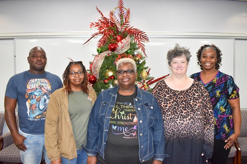 (Left to Right): Demetrius Barnes, Denise Cooley, Bronice Johnson, Michaela Parrett, and Erica Morrow (Not Pictured: Donielle McGlaston & Charla Pickering).